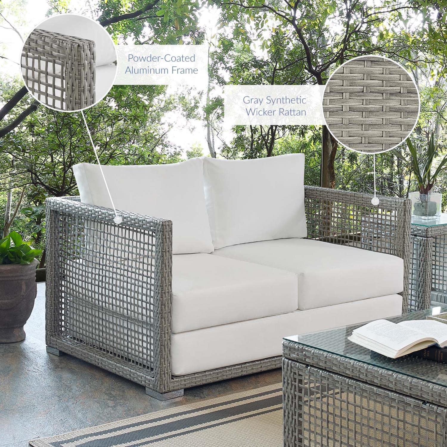 EEI-2924 Aura Wicker Rattan Outdoor Patio 52" Loveseat
