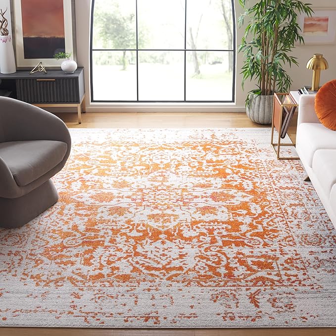 Madison Collection Area Rug - 8' x 10', Teal & Ivory, Snowflake Medallion Distressed Design