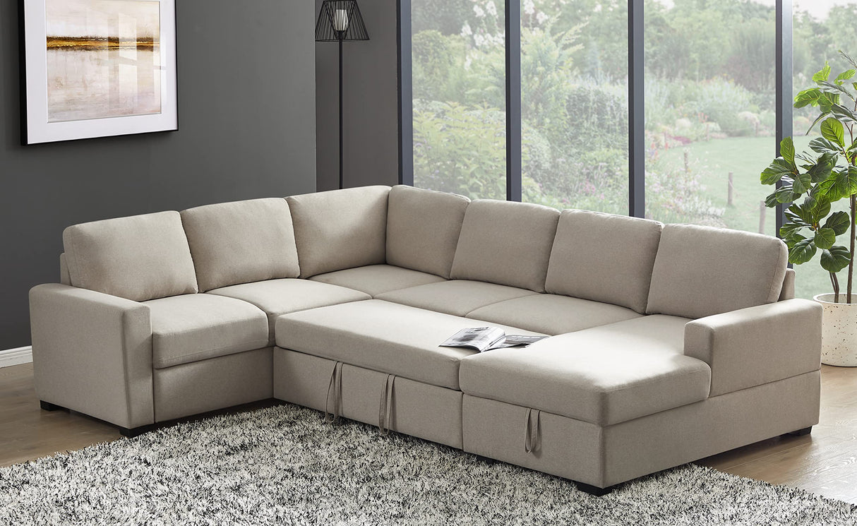 115" 4-Piece Upholstered Sectional Sofa with Storage Chaise and Removable