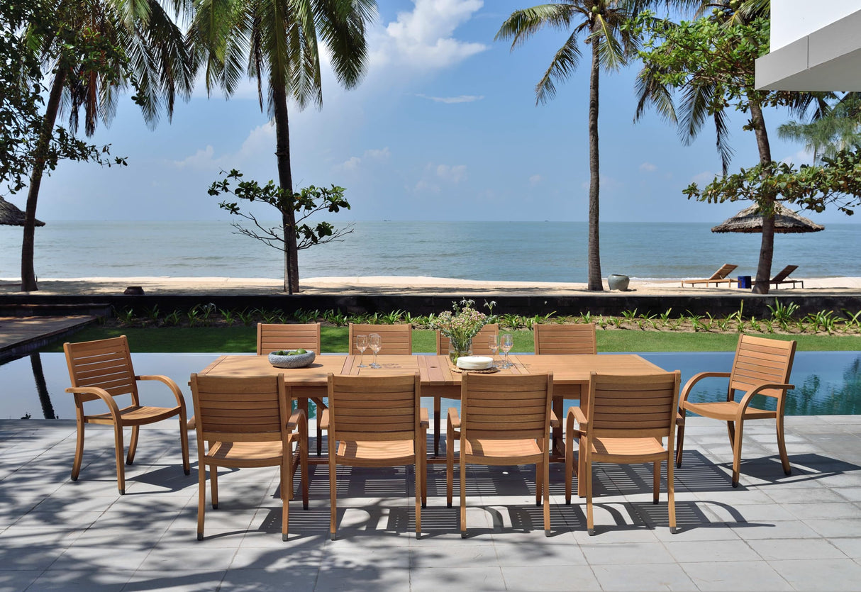 11 Piece Rectangular Patio Dining Set | Teak Finish | Ideal for Outdoors and Indoors