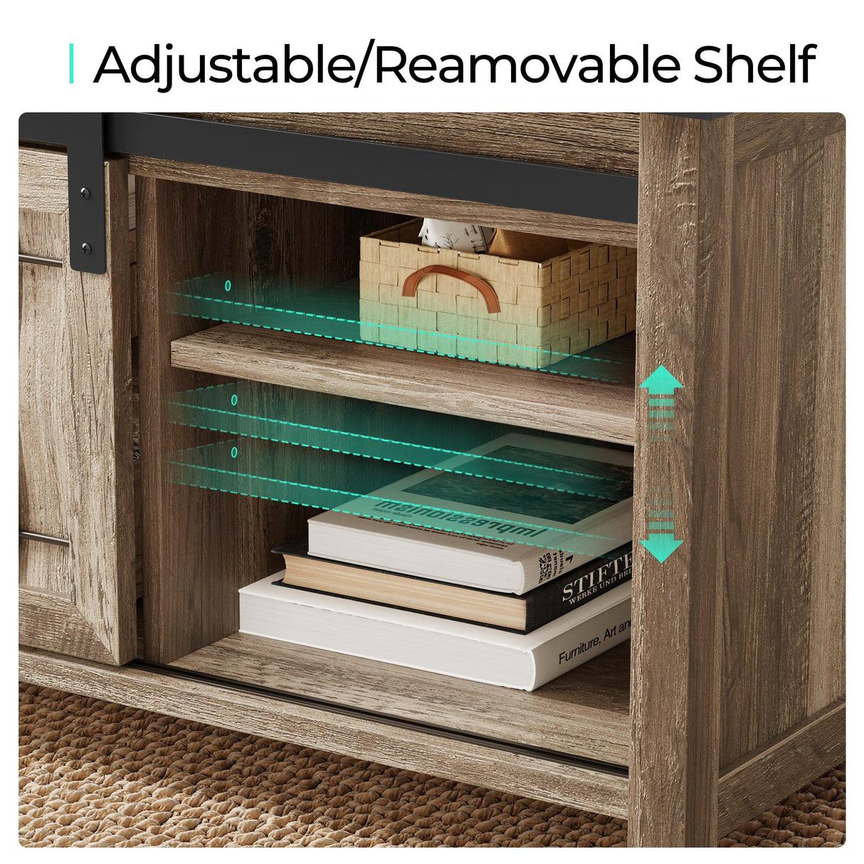 47'' Coffee Table with Storage & Sliding Barn Doors, Farmhouse & Industrial Cocktail Table