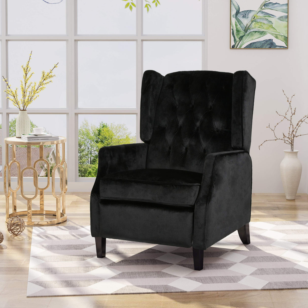 Knight Home Diana Wingback Recliner, Black + Dark Brown