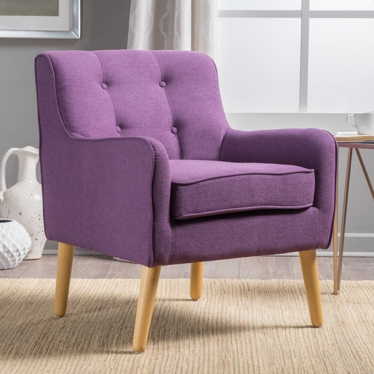 Felicity Mid-Century Fabric Arm Chair, Purple