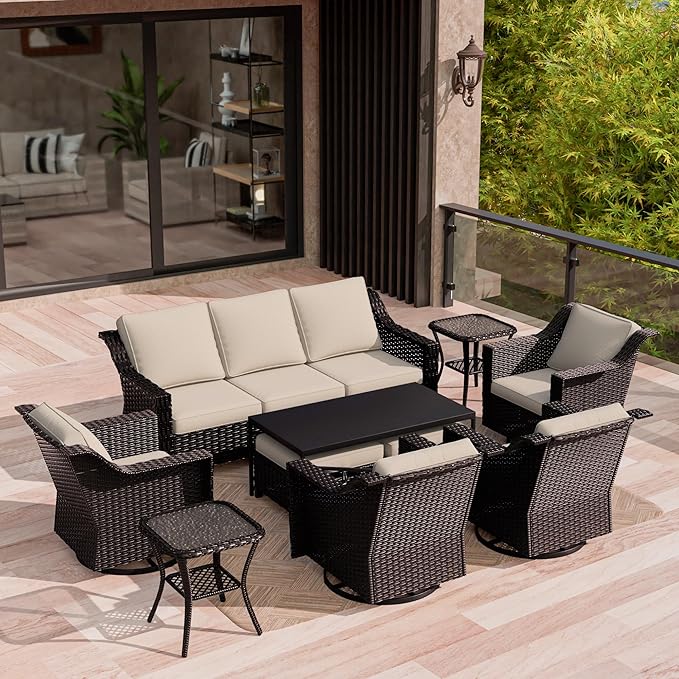6 Piece Patio Conversation Sets, Outdoor PE Rattan Wicker Furniture Sets