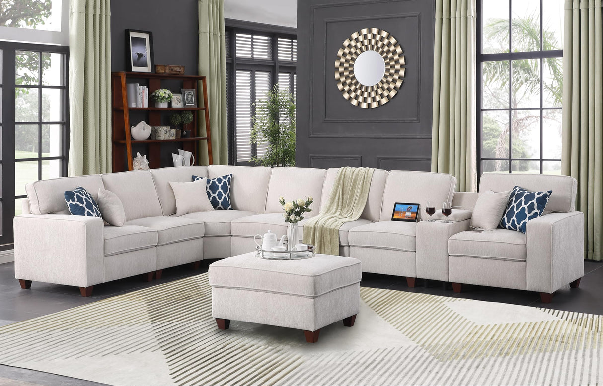 L Shape Chenille Modular Sectional Sofa with Ottoman