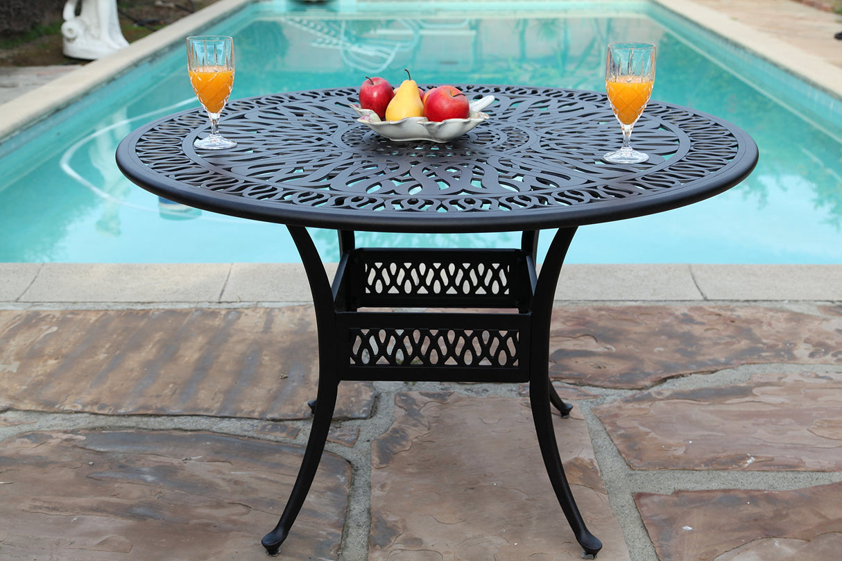 Patio Elisabeth Collection Cast Aluminum 5 Piece Rosedown Dining Set with 4 Arm Chairs