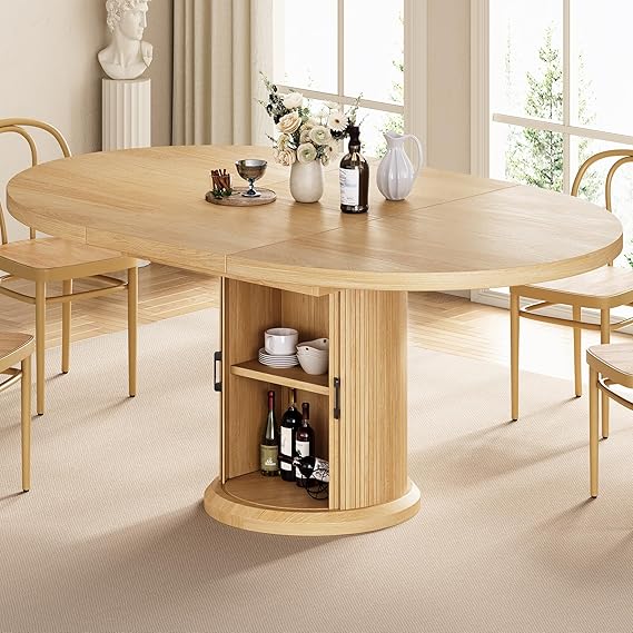 63" Extendable Round Dining Table for 4-6 with Storage Shelf