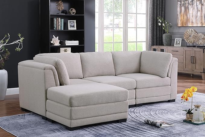 Modular Sectional Sofa with Ottoman, Reversible L-Shaped Couch W/Removable Cushions