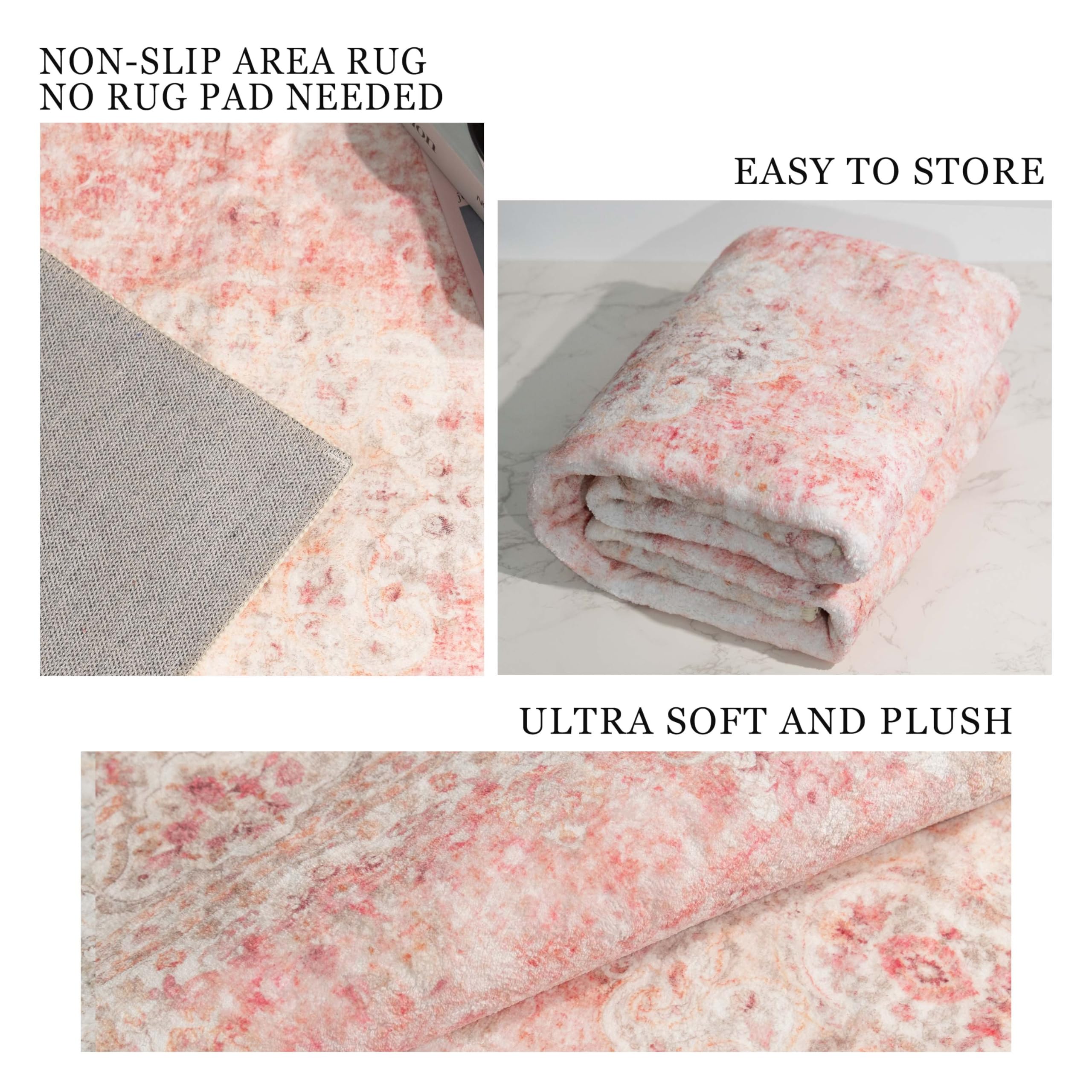 Pink Rug 3x5,Washable Area Rugs for Bedroom Living Room Kitchen Entryway,