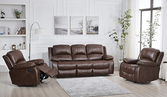 Leather 3+1+1 Loveseat Sofa Set with Footrest