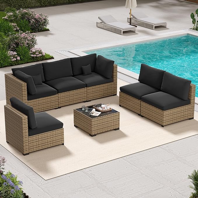 7 Piece Patio Furniture Set, Outdoor Furniture Patio Sectional Sofa Set