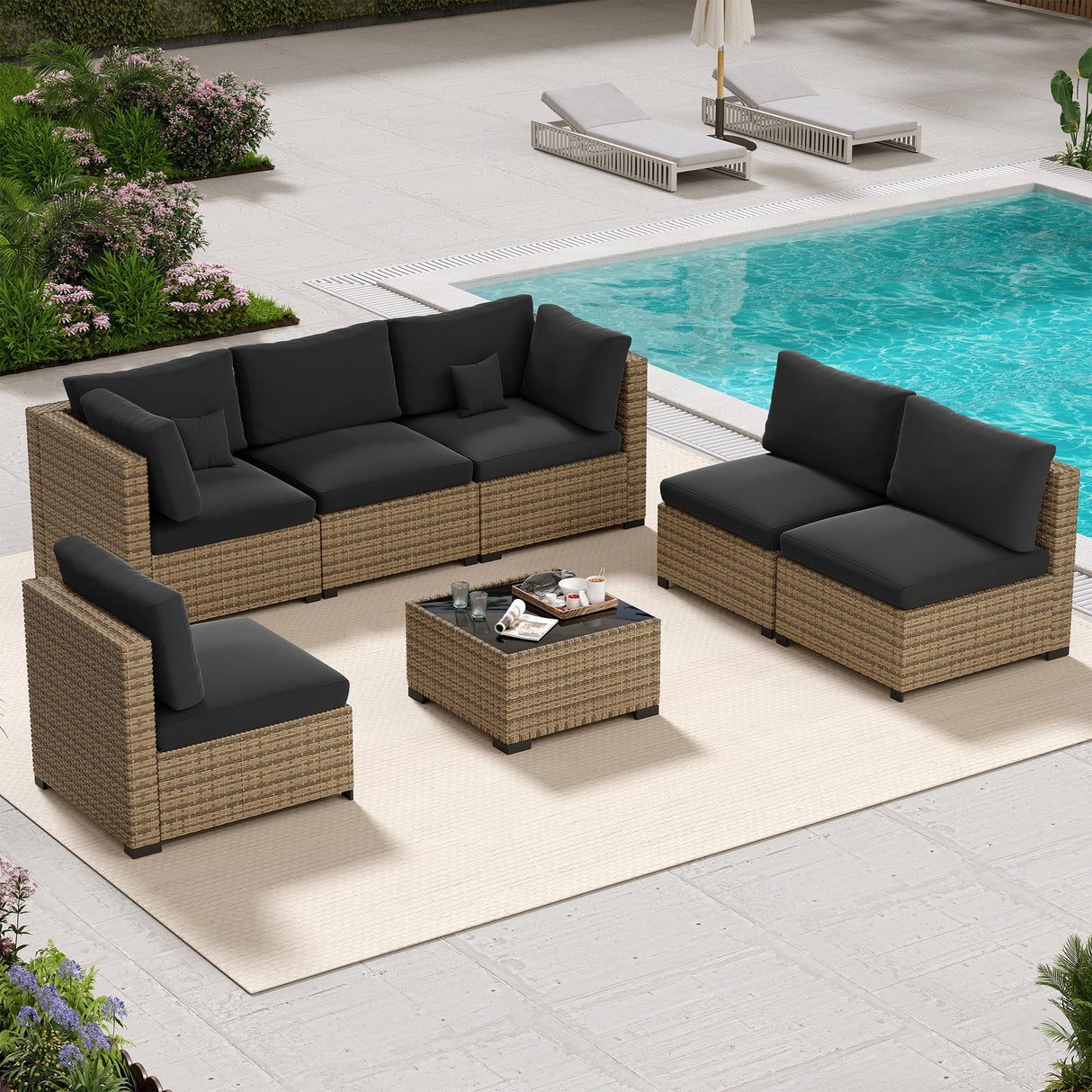 7 Piece Patio Furniture Set, Outdoor Furniture Patio Sectional Sofa Set