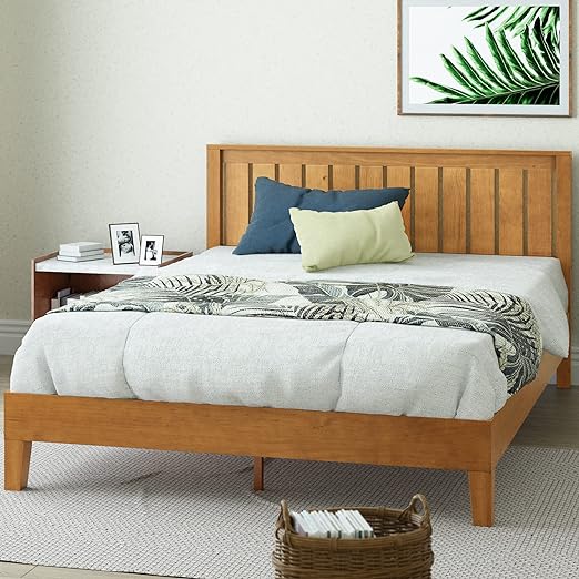 Vivek Deluxe Wood Platform Bed Frame with Headboard