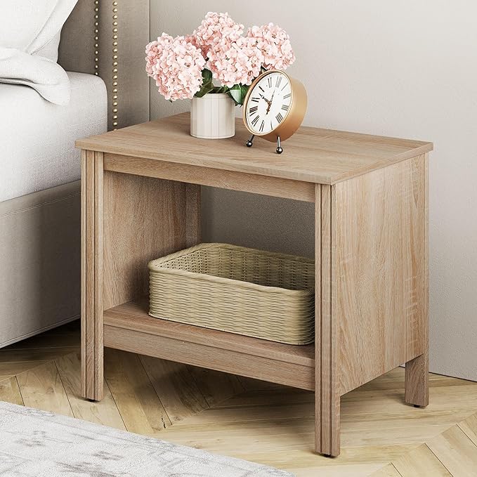 2-Tier Wood Nightstand with Storage