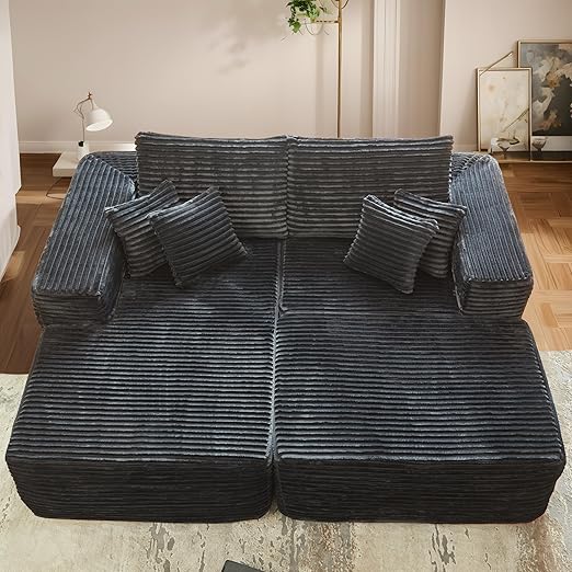 81" Oversized Sectional Double Lounge Chaise with Cloud Plush Sofa Bed
