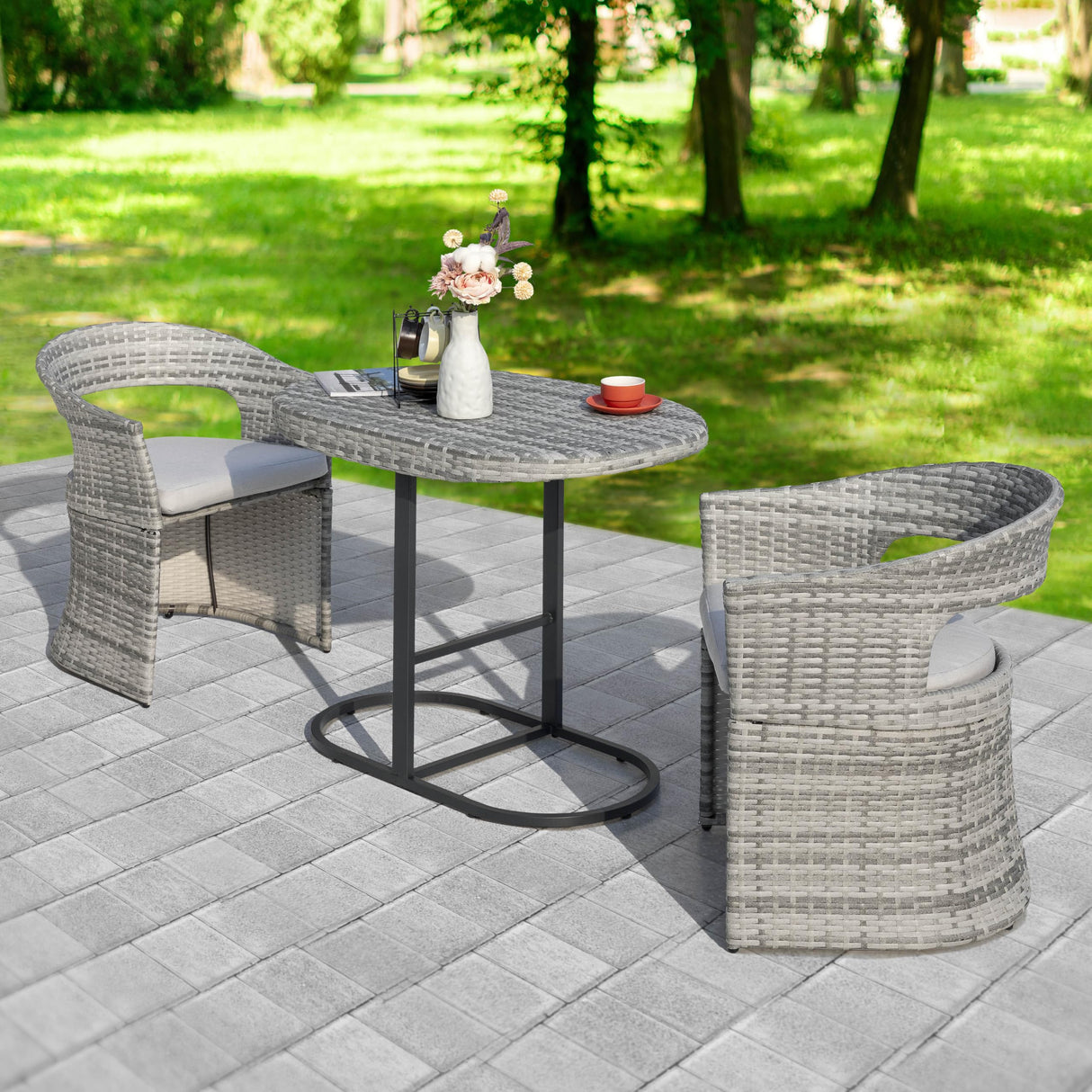 3 Piece Outdoor Patio Bistro Set, Patio Furniture Set for 1 Iron Patio Table and 2 Dining