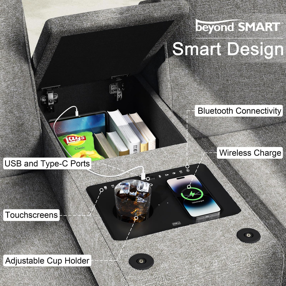 SmartLuxe – Power Reclining Home Theater Sofa with Bluetooth, Storage & Cup Holders