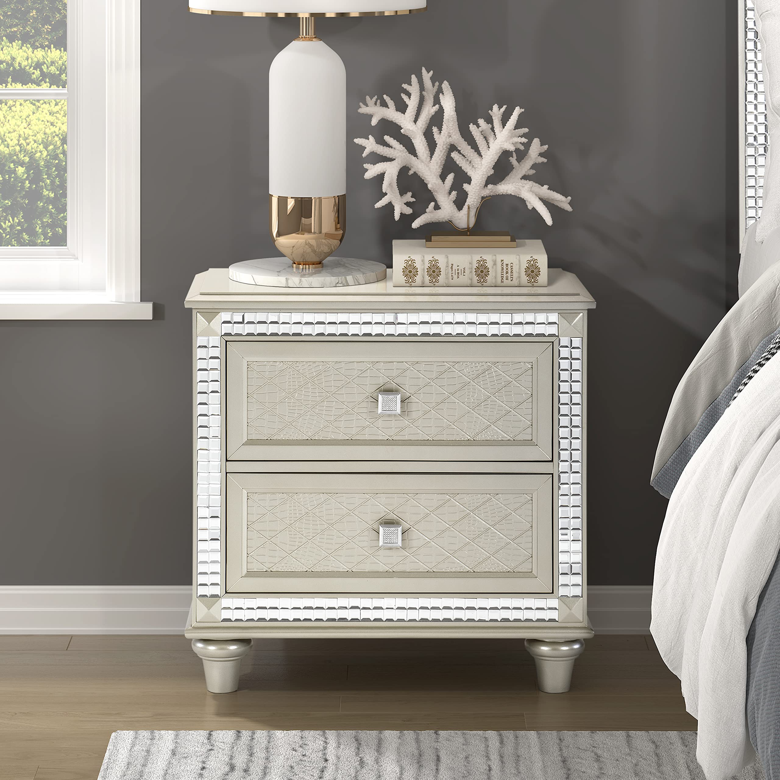 Abney 2-Drawer Nightstand, Champagne