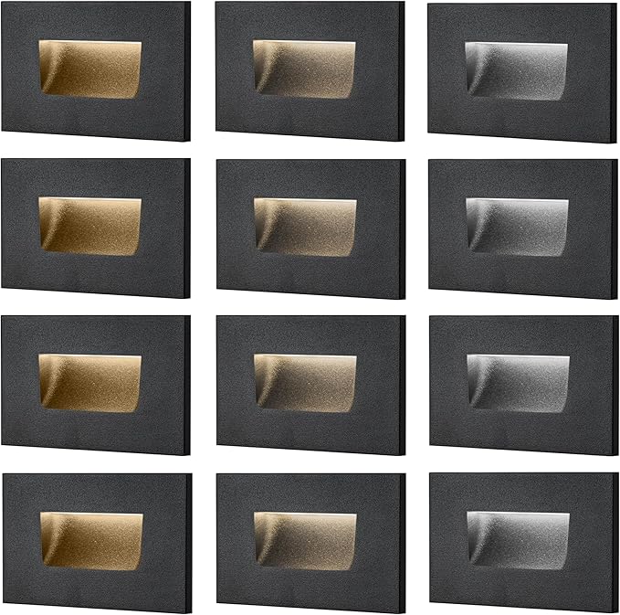 12-Pack Step Lights Indoor Outdoor Stair Lights LED Dimmable, 120V 3 Color Changing