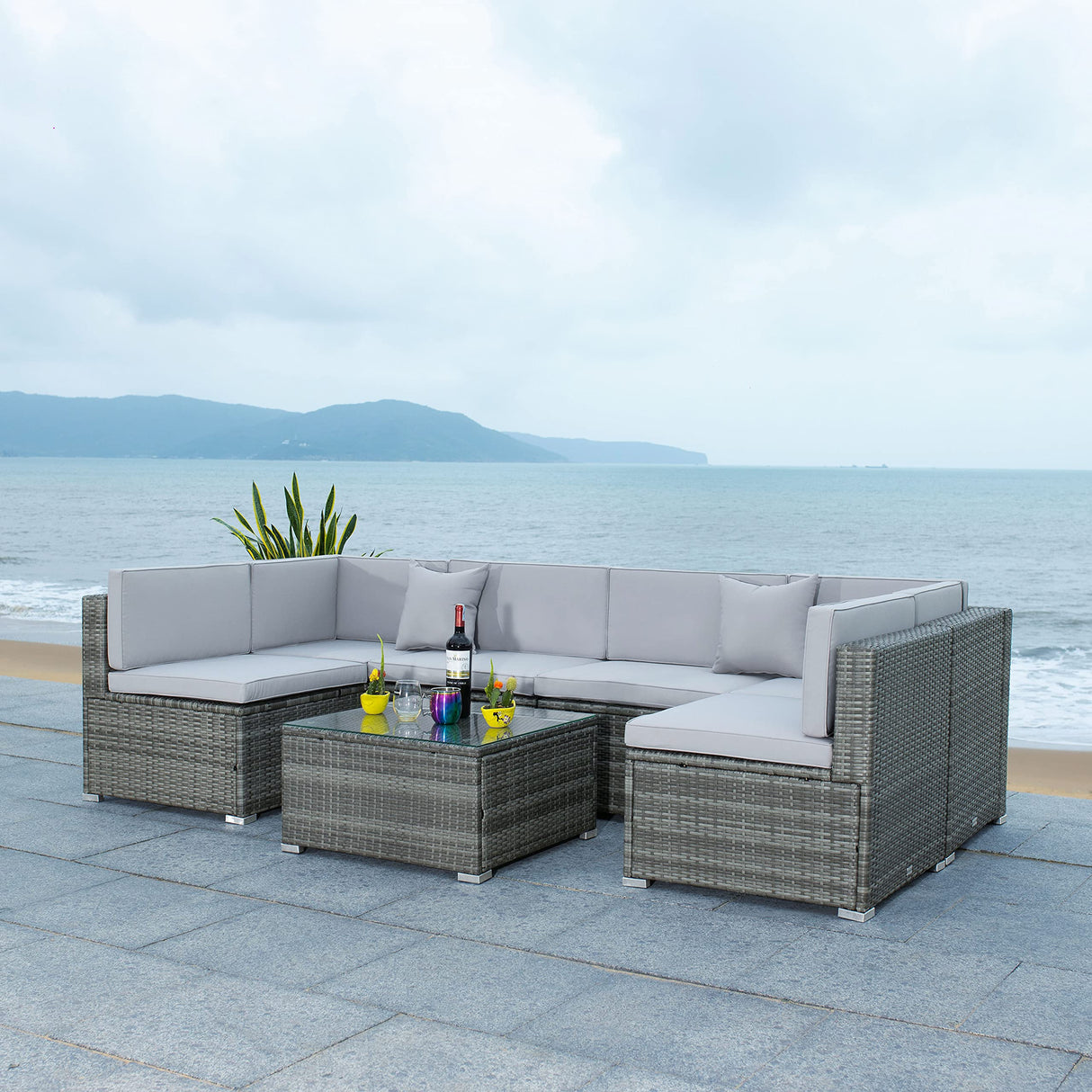 PAT7510B-2BX Collection Sectional Diona Grey Outdoor Living Patio Set, Grey/Grey