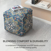 Anji Mountain Square Pouf , 20" x 20" x 20", Blue and Gray