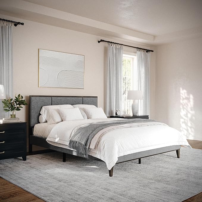 Jett Platform Bed with Headboard, Fabric Upholstered Inset Headboard