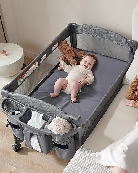 4 in 1 Baby Bassinet Bedside Sleeper, 4 Functions Crib, Playard, Portable Changing Table