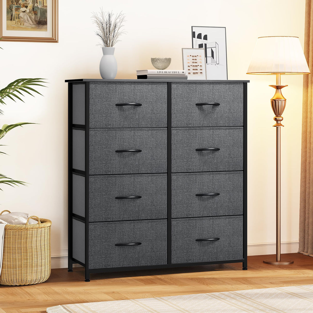 Bedroom, Fabric Dresser with 8 Drawers,Tall Dresser,Chest of Drawers for Closet