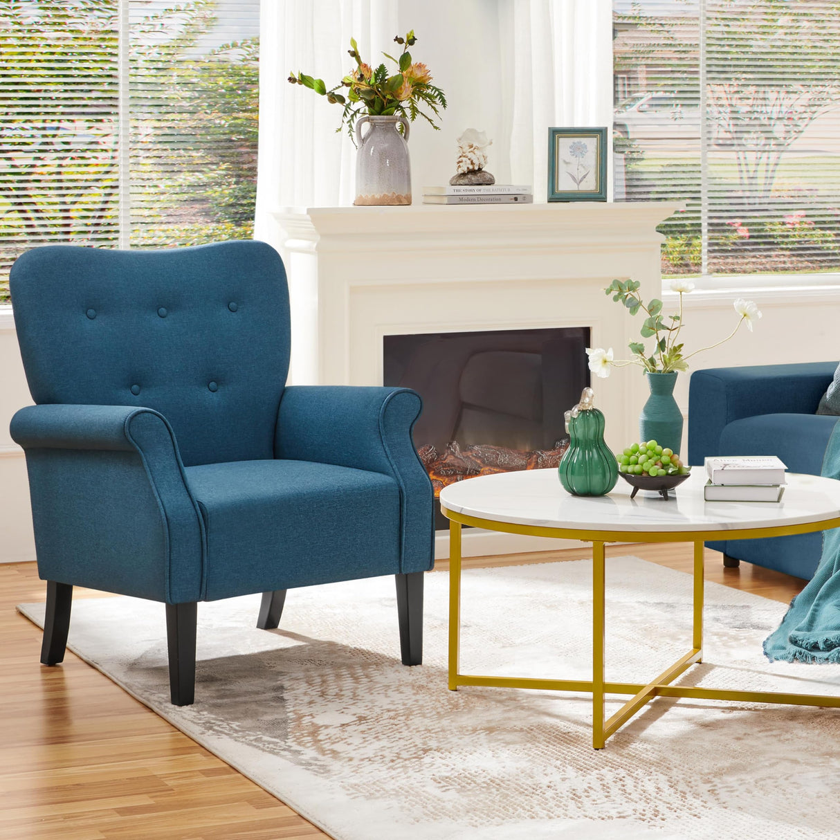 Modern Armchair, Mid Century Accent Chair with Sturdy Wood Legs and High Back for Small Space