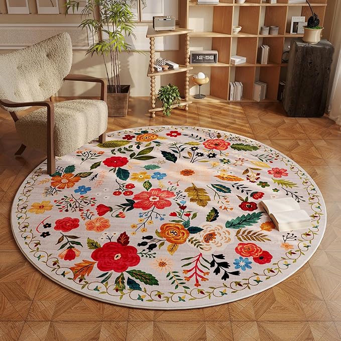 Christmas Rug 8x10 Area Rugs for Living Room Washable Rug Floral Non-Slip Large Rug