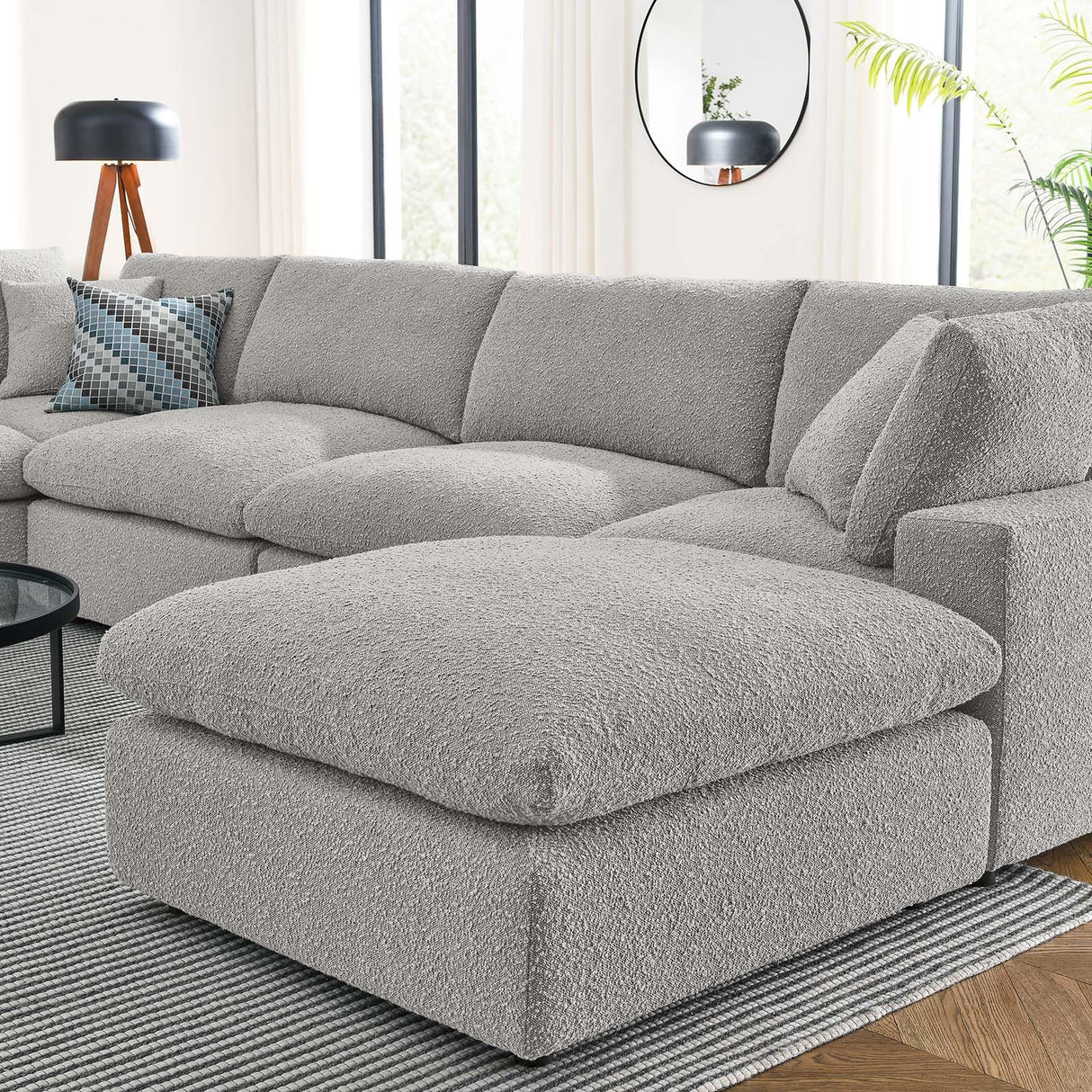 Down-Filled Overstuffed Boucle Fabric 7-Piece Sectional Sofa