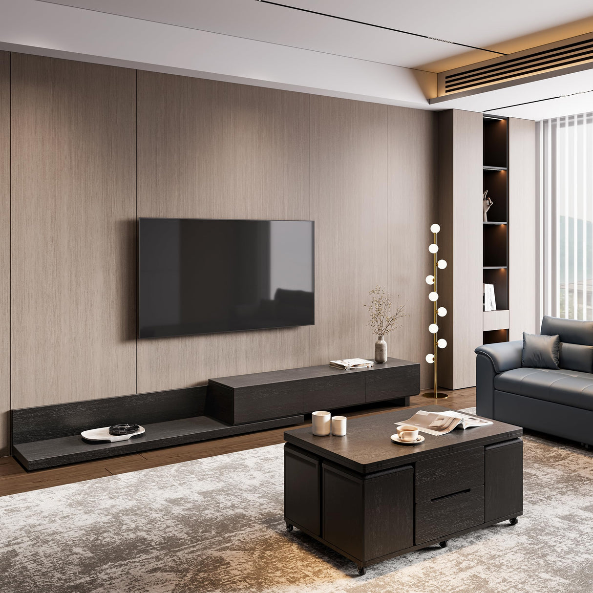 Black Lift-Top Coffee Table with Hidden Storage, 3-in-1 Modern Folding Center Table