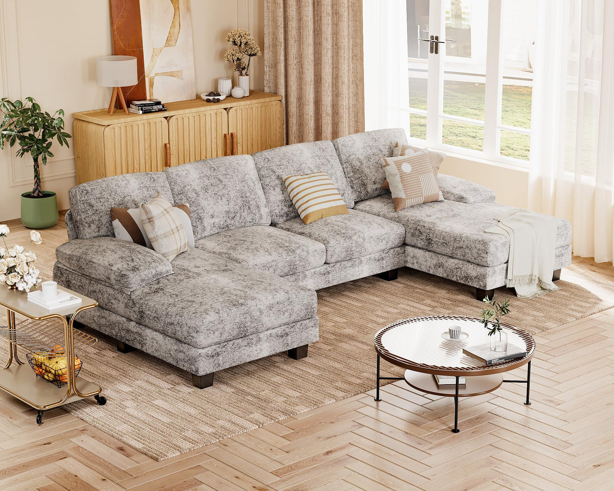 U Shaped Couch with Chenille Fabric Sectional Couches for Living Room