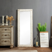 Rustic Full Length Mirror with Stand 60" x 24", Hanging White Farmhouse Big Mirror Full Body