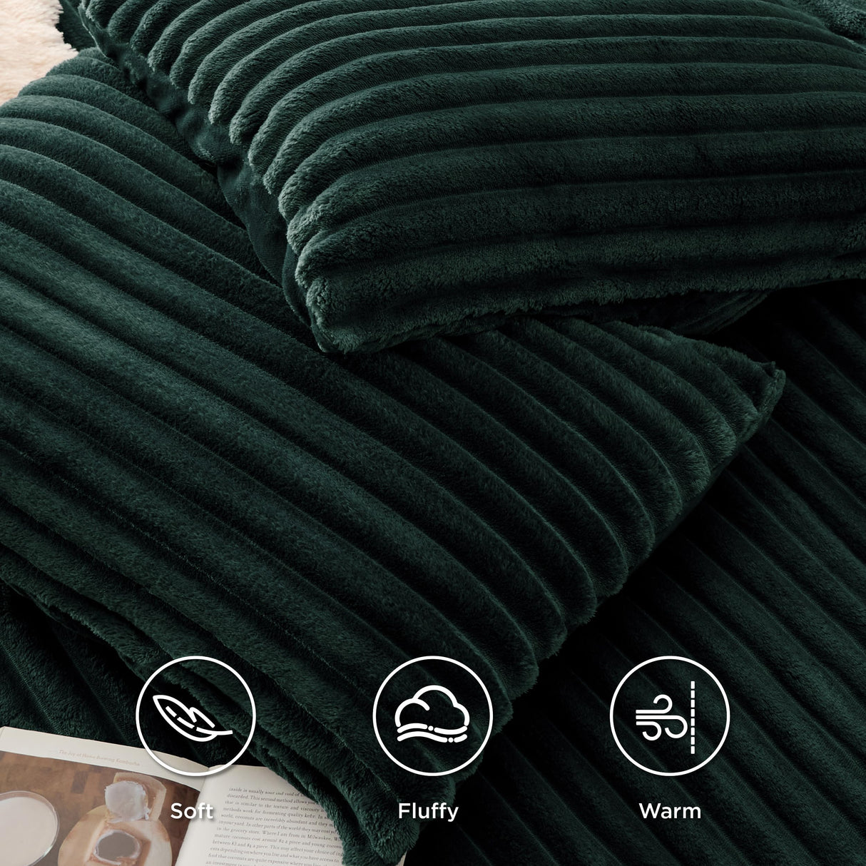 Bedsure Fluffy Comforter Cover Set - Ultra Soft Plush Shaggy Duvet Cover Queen Size, Warm Flannel Fleece Bed Sets for Winter, 3 Pieces, 1 Duvet Cover+2 Pillowcases (Striped Pattern, Forest Green)