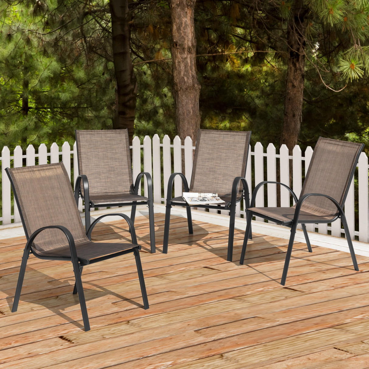 Patio Dining Chairs Set of 4, Outdoor Stackable Dining Chairs with High Back