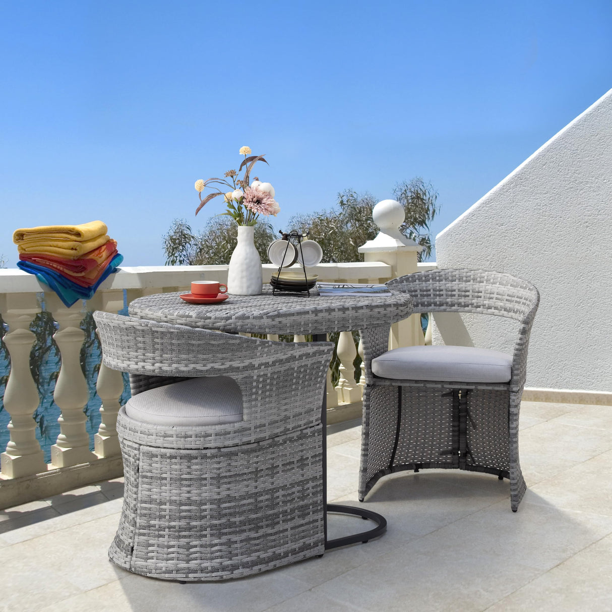 3 Piece Outdoor Patio Bistro Set, Patio Furniture Set for 1 Iron Patio Table and 2 Dining