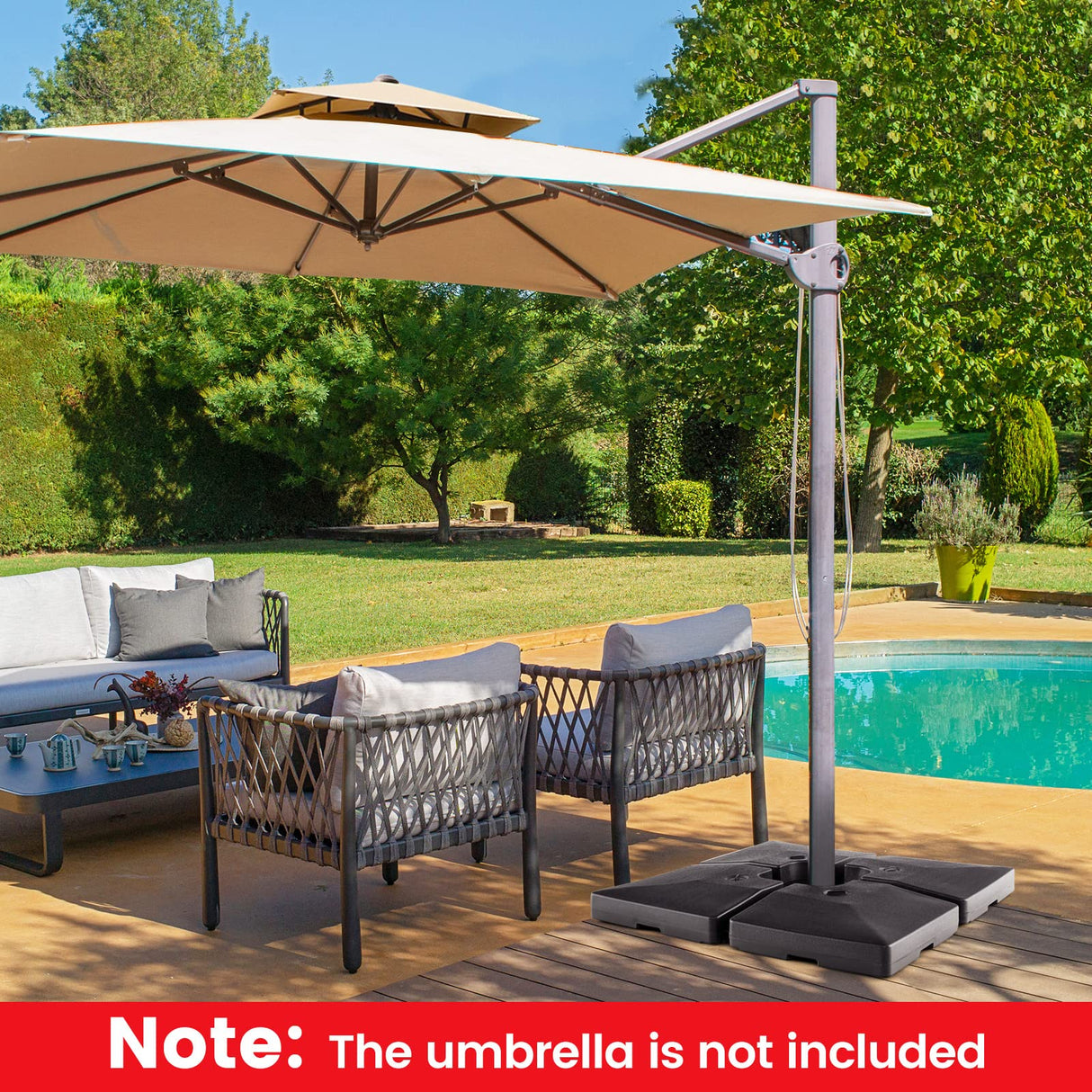 Giantex 284 lbs Fillable Offset Patio Umbrella Base, 4PCS Umbrella Stand Water Sand Weight for Cantilever Umbrella, Easy-Filling Spouts, Outdoor Market Umbrella Base Holder for Garden Yard Poolside