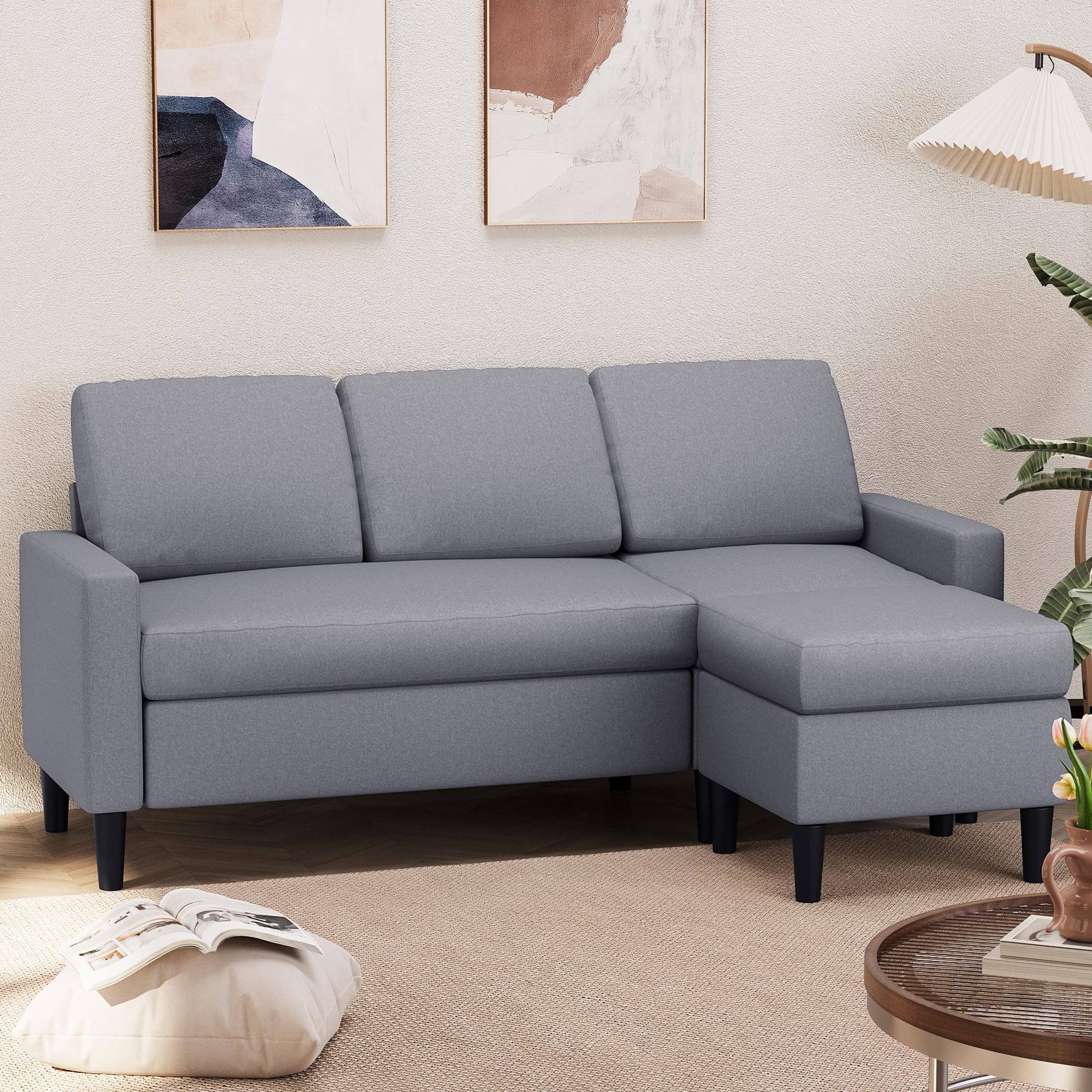 74" Convertible Sectional Sofa Couch, Small 3-Seat L-Shaped Sofa