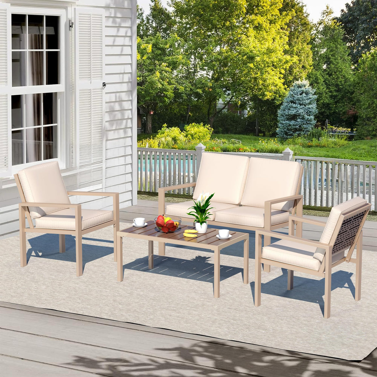 4-Piece Outdoor Patio Furniture Set, Patio Conversation Set with Water Washable Cushions
