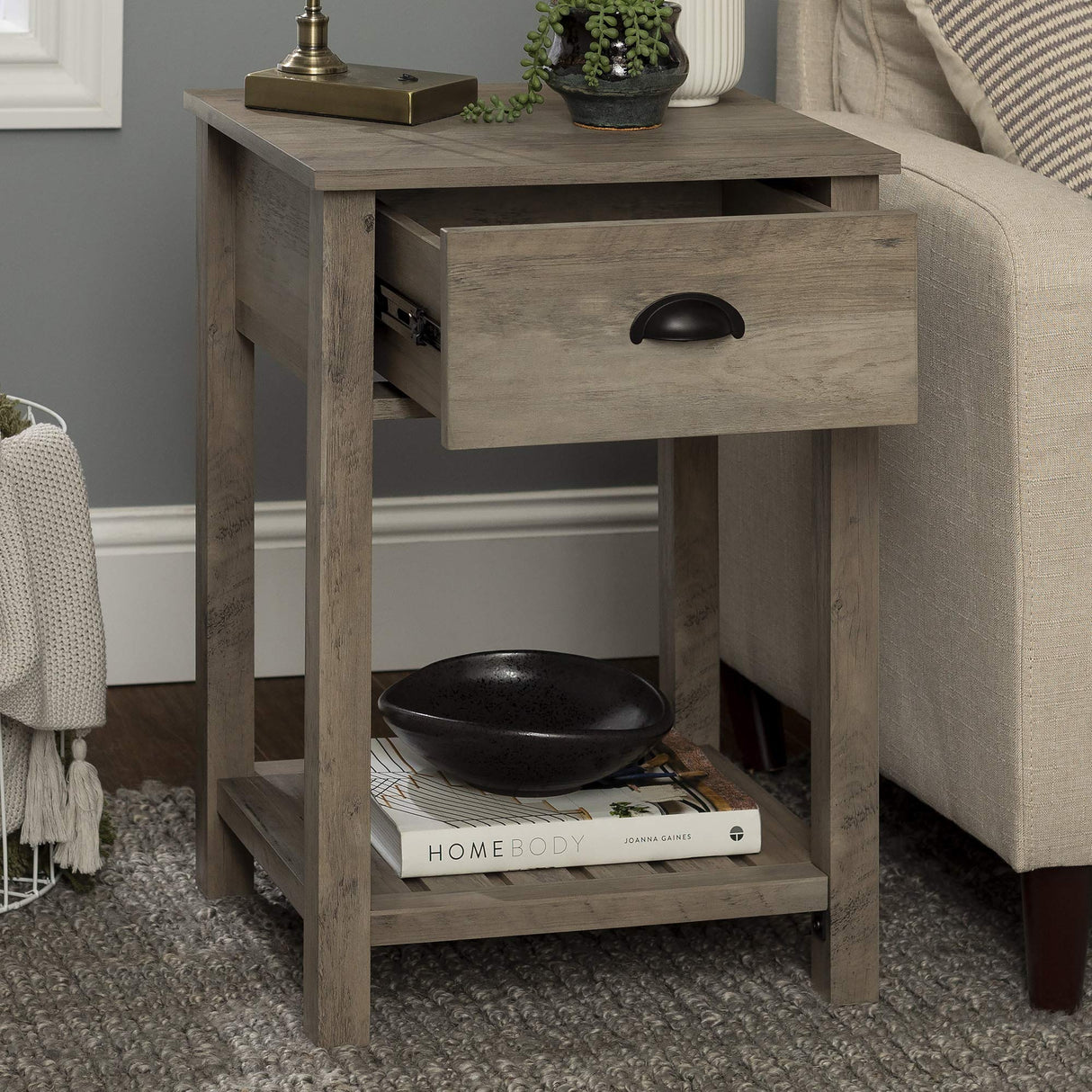 Farmhouse Square Side Accent Table Set-Living-Room Storage
