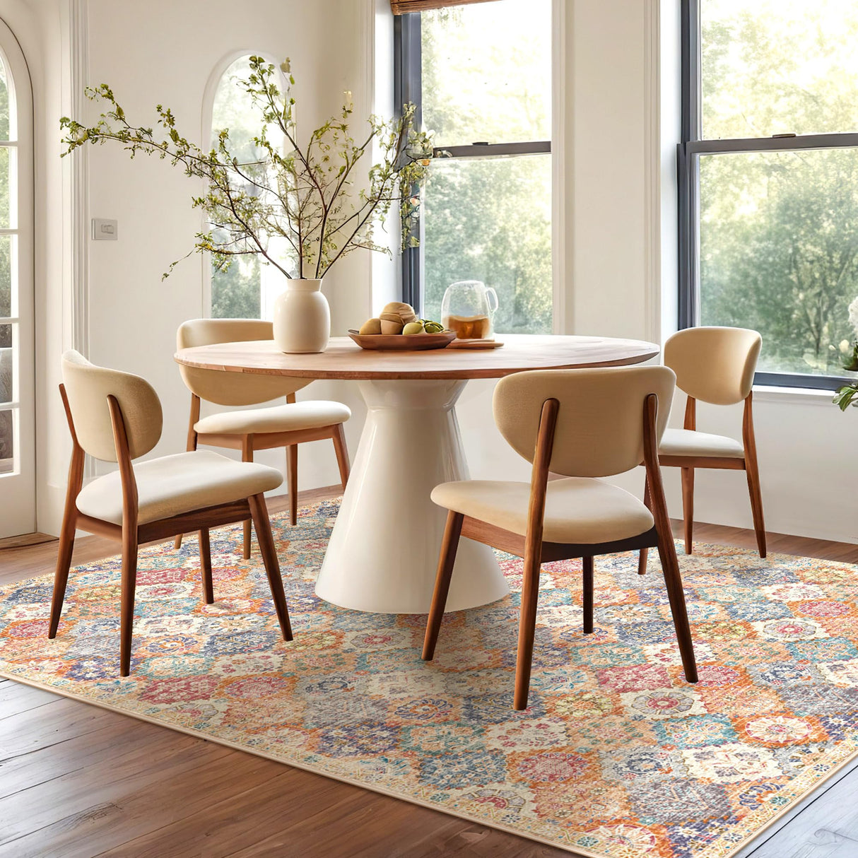 Moroccan 8x10 Area Rugs, Oriental Rug for Living Room, Non Slip Foldable Washable