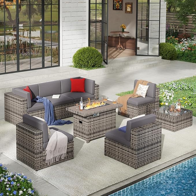 Patio Furniture Sets, 7 Pcs Outdoor Sectional Sofa with Coffee Table
