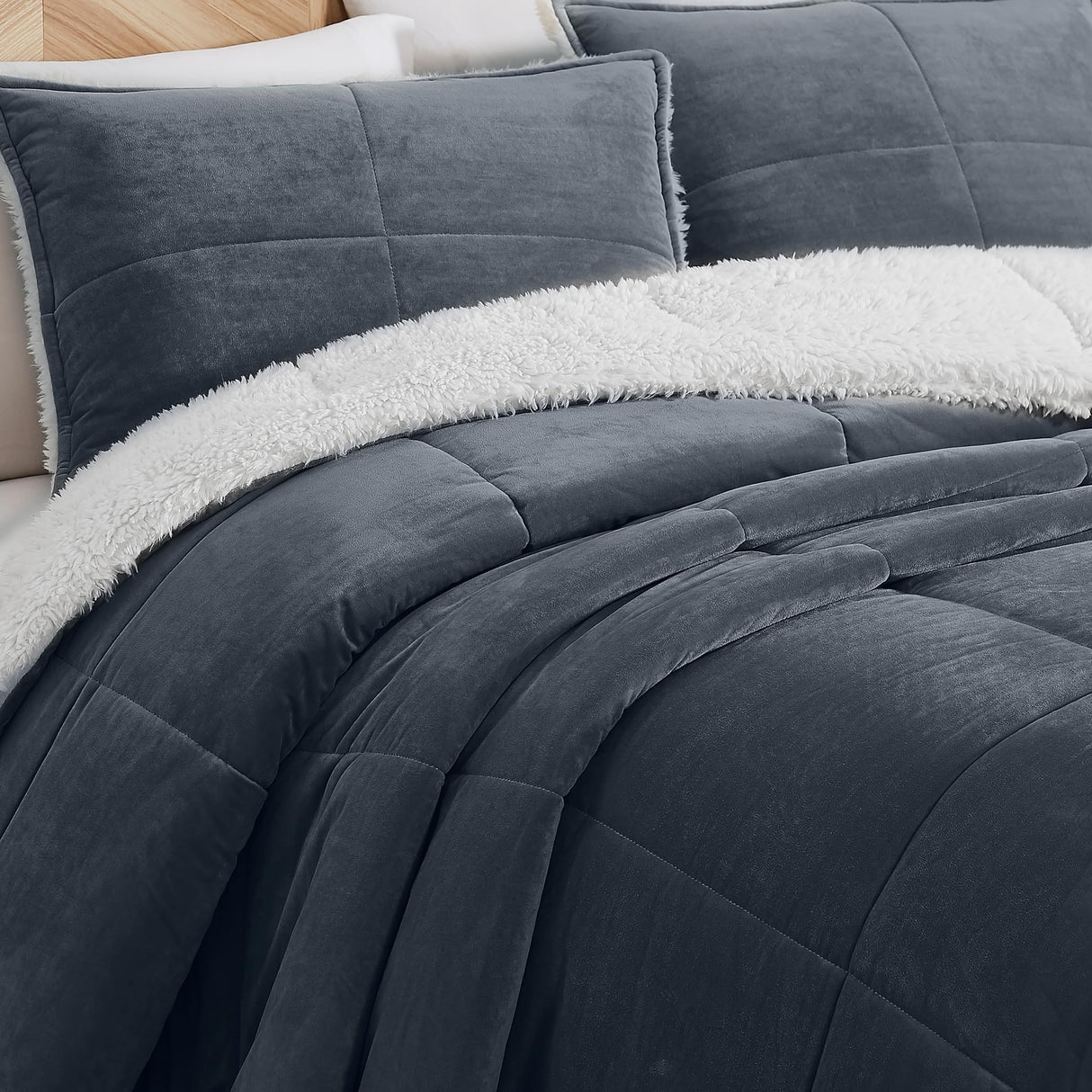 00520 Blissful King Comforter Set Reversible Fluffy All Season Comforter and Pillow Shams Easy Care Soft