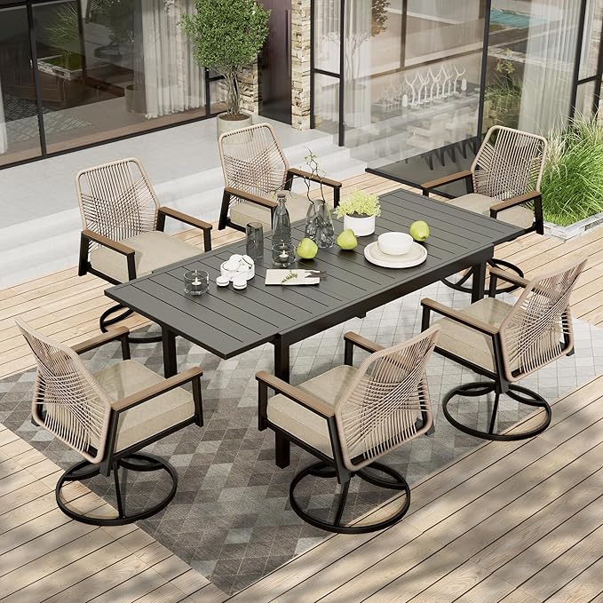 7 Pieces Patio Table and Chairs Set, Outdoor Dining Set for 7, Patio Dining Set