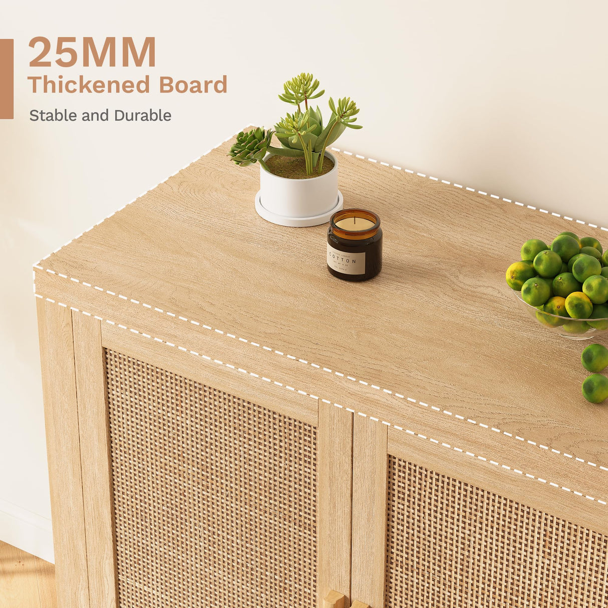 Buffet Cabinet with Storage, Rattan Cabinet, Sideboard Cabinet, Buffet Cabinet