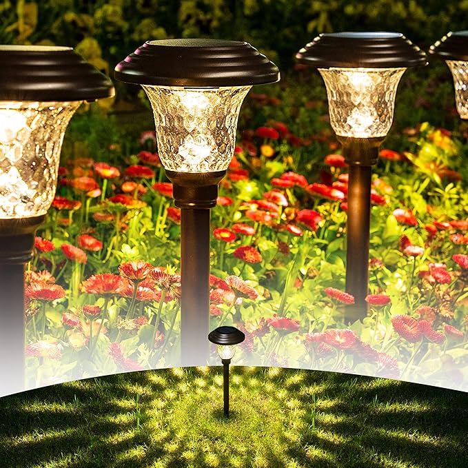 8 Pack Solar Pathway Lights, Solar Garden Lights Outdoor Warm White