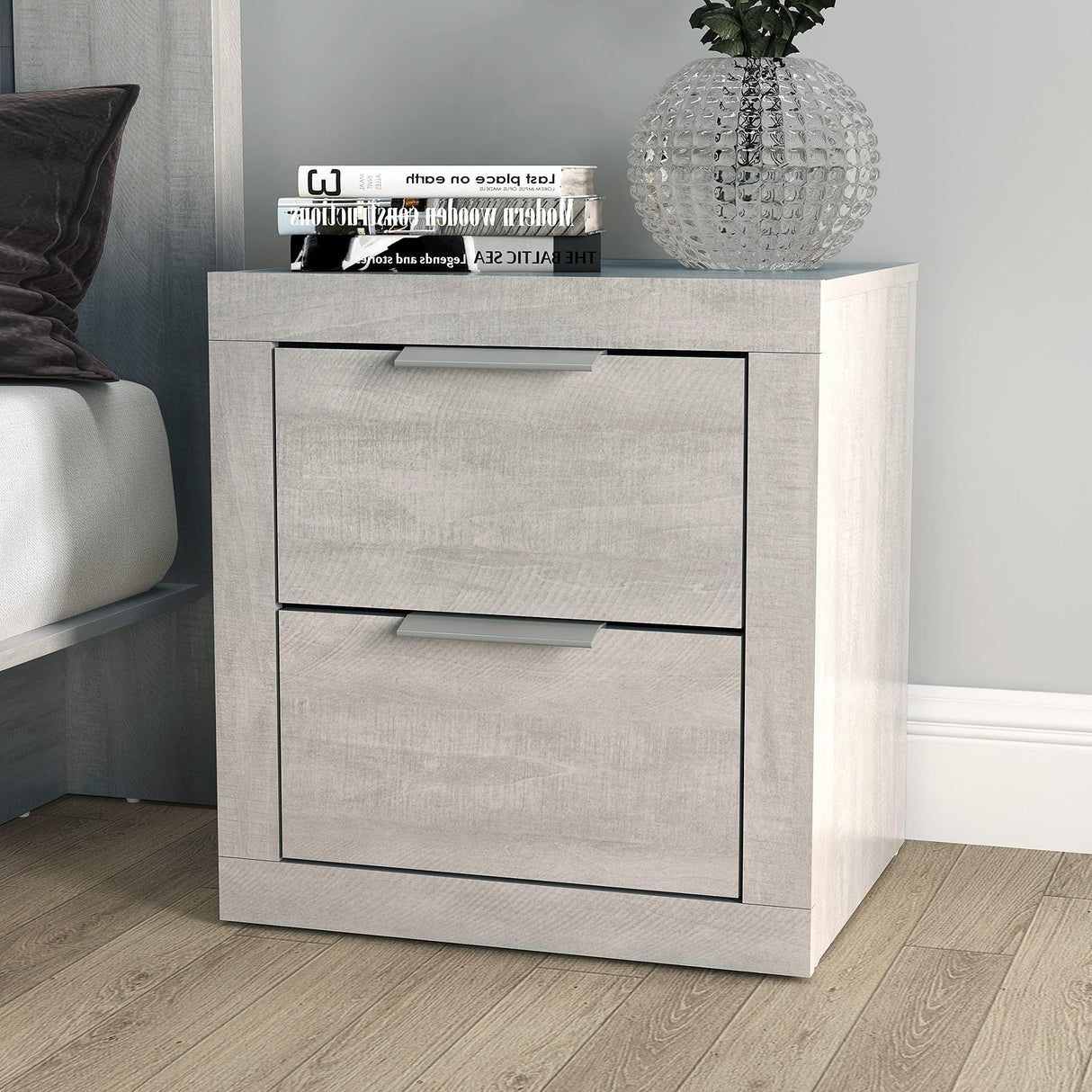 Harlowin Nightstand, Bed Side Table with Rustic Design Drawers