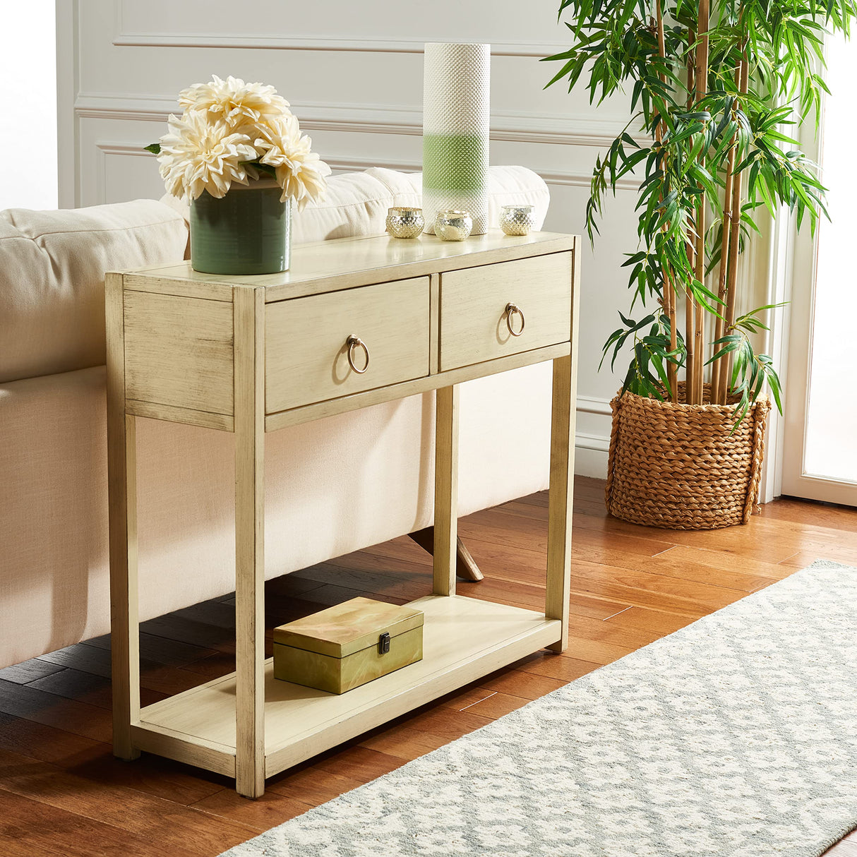 Home Collection Sadie Contemporary Antique White 2-Drawer Console Table