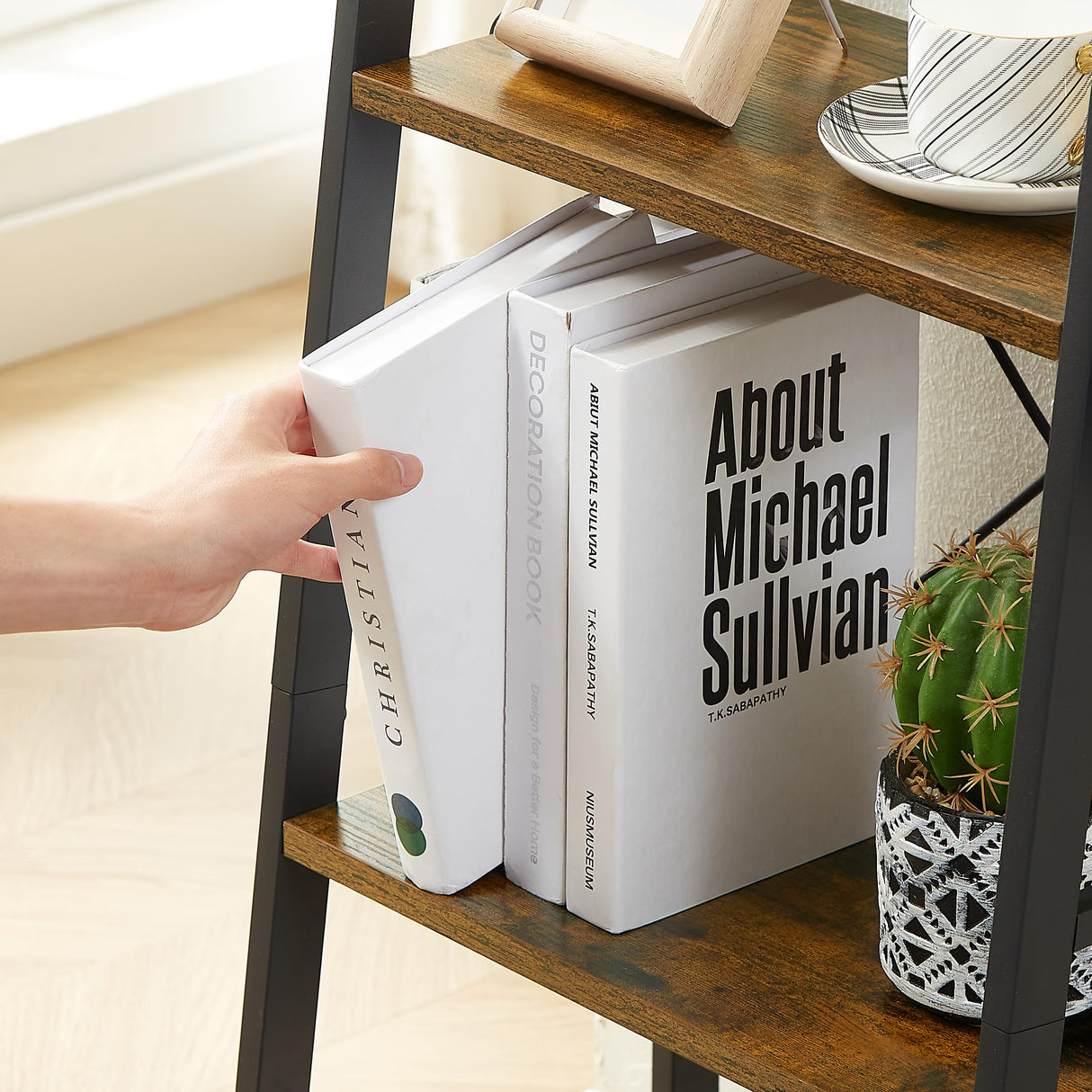 3 Tier Bookshelf, Industrial Bookcase Wood Storage Shelf with Metal Frame for Living Room